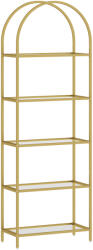 Homcom 5-szintes íves tárolópolc acélból és edzett üvegből, 60x30x175 cm, arany