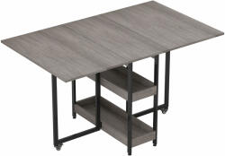 Homcom Összecsukható asztal 2 bővítménnyel 4 fő részére 2 nyitott polccal, fából és fémből, 133, 4x80x75 cm, szürke