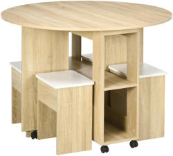 Homcom étkezőasztal szett 4 személyes, összecsukható, kihúzható asztal kerekekkel és 4 székkel