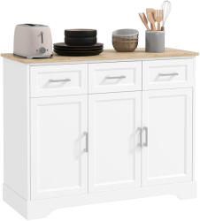 Homcom Modern Tálalószekrény 3 Fiókos és Állítható Polccal MDF+Rétegelt Lemezből - Ideális Konyhába