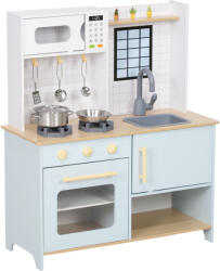 Aiyaplay Konyha 3+ éves gyermekeknek, Játékkonyha rozsdamentes acélból, fából és PP-ből, 72x33x85, 2 cm, Kék