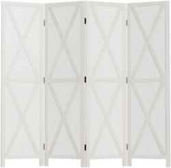 Homcom belső paraván 4 összecsukható fa panellel, 182x170 cm, fehér