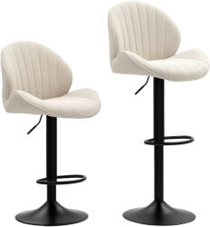 Homcom 2 db-os magasságban állítható konyhai bárszék szett, zseníliahatású szövettel, magas bárszék háttámlával és lábtartóval, széles acél talp, 360°-ban forgatható, bézs