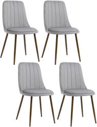 HomCom 4 db-os étkezőszék szett, modern konyhai szék bársony kárpitozással, ívelt háttámlával és acél lábbal nappaliba, hálószobába, szürke