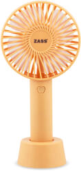 ZASS ZPF 02 mini hordozható ventilátor, 5 W teljesítmény, 3 sebesség beállítás, 1200 mAh akkumulátor, USB töltés, 2-6 óra autonómia, narancs