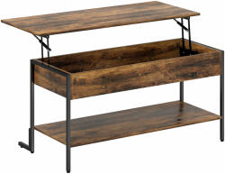 HomCom Emelhető Dohányzóasztal Rejtett Rekesszel és Alsó Polccal, Ipari Stílusban, Barna