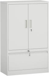 HomCom acél irodai szekrény, állítható belső polccal és fiókkal, 80x40x130 cm, fehér