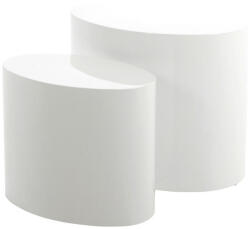 Actona MICE Ovális Magasfényű Fehér Dohányzóasztal Szett