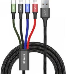 Baseus CA1T4-A01 USB adat- és töltőkábel, 2 Lightning, 1 microUSB és 1 USB-C csatlakozó, 1.2 m, 3.5 A, fekete