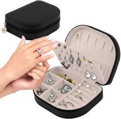 Massido Ékszerdoboz, Massido MS-707, 16, 5 x 12 x 5 cm, fekete, PU műbőr, zárható, könnyű, utazáshoz ideális, több rekesszel (TE670700)