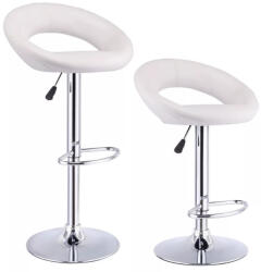  Kitti bárszék, 2 db, állítható magasságú, fehér, 61-82 cm, 360°-ban forgatható ülőrésszel, fém vázzal és műbőr ülőfelülettel (HOP1000877-2)
