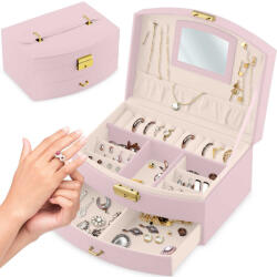 Massido Ékszerdoboz, Massido MS-708, 20, 5 x 13, 5 x 10, 5 cm, rózsaszín, PU műbőr, zárható, tükrös, gyűrű és fülbevaló tartóval, fogantyúval (TE670801)