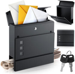 Humberg Postaláda, Humberg HM-863, antracit, 37 x 37 x 10, 5 cm, galvanizált acél, porszórt, újságtartóval, csillapított ajtó, cilinderzár, 2 kulccsal (TE586300)