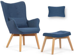 Sofotel Lábtartós fotel, Sofotel Norse, kék, lábtartóval, füles kialakítás, kárpitozott, bükkfa, filccel alábélelt lábak, levehető huzatú párna, skandináv stílus (TE2042)