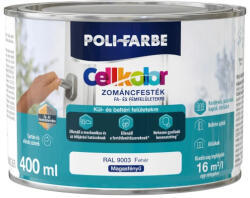 POLI-FARBE Új Cellkolor magasfényű zománcfesték RAL 9003 fehér 0, 4l (PO2030101003)