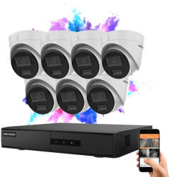 Hikvision 7 dome biztonsági kamerás IP kamera rendszer 4MP színes éjjellátással