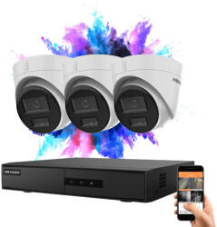 Hikvision 3 dome biztonsági kamerás IP kamera rendszer 4MP színes éjjellátással