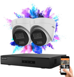 Hikvision 2 dome biztonsági kamerás IP kamera rendszer 4MP színes éjjellátással