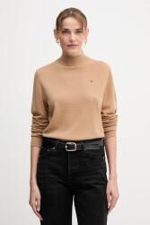 Tommy Hilfiger gyapjú pulóver könnyű, barna, félgarbó nyakú, WW0WW47468 - zöld M