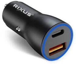 Rixus RXCC12 38W adaptív gyorstöltő QC 3.0 és PD 20W (USB-A és USB-C) fekete autós töltő