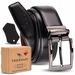 Tressari Férfi Bőr Öv, fekete-barna, 120cm, kétoldalas, 100% bőr (Pasek Skórzany Męski Czarny Brązowy Do Spodni)