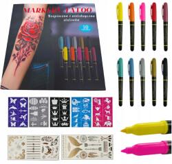 BestHurt Tetoválások Gyerekeknek Mosható Tetoválások Gyerekeknek Sablonok 10x Filctollak (tatuaze brokatowe tatuaze dla dzieci)