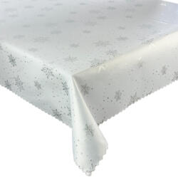  Kétoldalas, foltálló karácsonyi hópelyhes - pöttyös terítő fehér - ezüst színű - 140x240 cm
