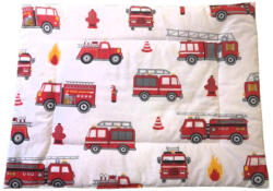  Fehér tűzoltóautós mintás lapos ovis kispárna - 38x48 cm