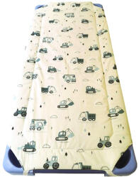  Ovis töltött gumifüles lepedő petrolzöld munkagépes 55x130cm / 58x133cm ágyra