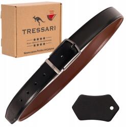 Tressari Férfi bőr öv, fekete-barna, 120cm, kétoldalas, állítható (TRESSARI 120 cm męski pasek dwustronny)