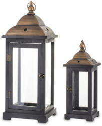 ART-POL Fekete-barna fából készült szögletes lámpás lantern 2db-os szett fém tetővel fogantyúval 70x27x27 / 50x17x17cm (140172)