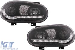KITT Lightning Fényszórók LED Nappali fény VW Golf IV 4 Cabriolet ferdehátú Variant (09.1997-09.2003) Fekete (HLVWG4BLED)