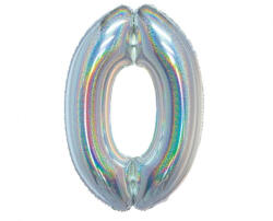  Ezüst Holographic 0-ás szám fólia lufi 76 cm