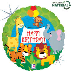  Happy Birthday Jungle Animals Holo fólia lufi 46 cm