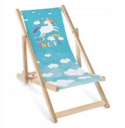 Allbag Fából Készült Gyerek Napozóágy Kék Unikornis Állítható háttámla (PŁACHTA 169)