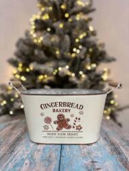  Bádog kaspó mézi mintával ovális fa fülekkel