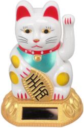  Napelemes Figura Kínai Fehér Macska Szerencse Bábu Neko Napelemes 8CM (F511A)