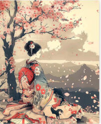 Figured Art Set pictura pe numere, cu sasiu, Gheisa si sakura, 40x50 cm (FA10580-Y)