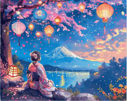 Figured Art Set pictura pe numere, cu sasiu, Gheisa, lanterne si muntele Fuji, 40x50 cm (FA10561-Y)