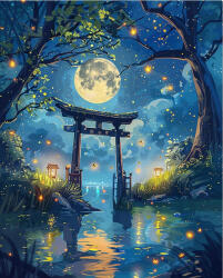Figured Art Set pictura pe numere, cu sasiu, Torii sub clar de luna si licurici, 40x50 cm (FA10568-Y)