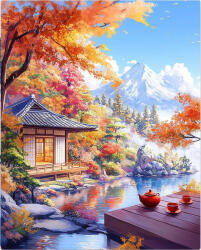 Figured Art Set pictura pe numere, cu sasiu, Casa ceaiului langa lac, 40x50 cm (FA10564-Y)