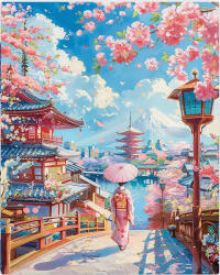Figured Art Set pictura pe numere, cu sasiu, Drum de sakura in Kyoto, 40x50 cm (FA10566-Y)