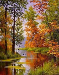 Figured Art Set goblen cu diamante, cu sasiu, Lac toamna, 40x50 cm (DP-508-Y)