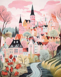 Figured Art Set pictura pe numere, cu sasiu, Orasel incantator de roz, 40x50 cm (FA10518-Y)