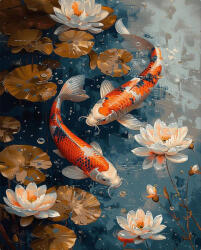 Figured Art Set pictura pe numere, cu sasiu, Pesti Koi si nuferi, 40x50 cm (FA10573-Y)