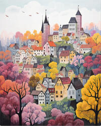 Figured Art Set pictura pe numere, cu sasiu, Orasel incantator violet, 40x50 cm (FA10516-Y)