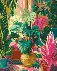 Figured Art Set pictura pe numere, cu sasiu, Gradina interioara tropicala, 40x50 cm (FA10636-Y)