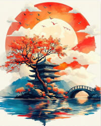 Figured Art Set pictura pe numere, cu sasiu, Pagoda in rasarit de soare, 40x50 cm (FA10572-Y)