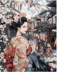 Figured Art Set pictura pe numere, cu sasiu, Gheisa pe strada medievala, 40x50 cm (FA10577-Y)