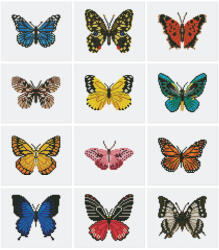 Figured Art Mini set 12 goblenuri cu diamante, fara sasiu, Fluturi 2, 18x15 cm (BT002)